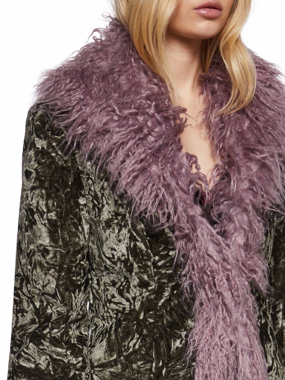 Olive Velvet Coat with Mauve Faux-Fur Trim dolls kill - Picture 5 of 5